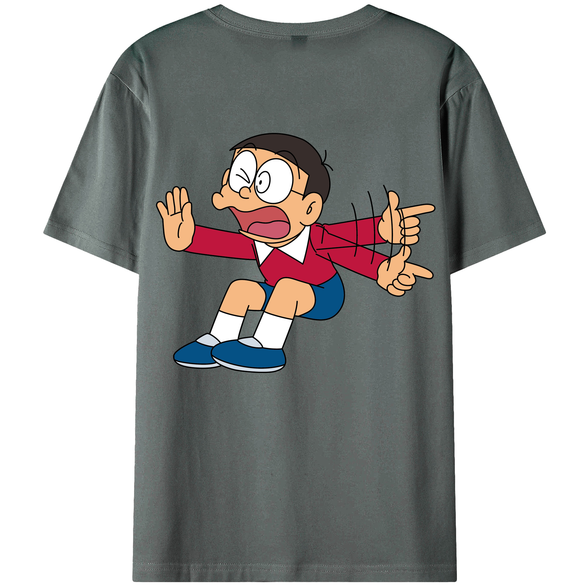 （画像用） ドラえもん 野比 のび太 Doraemon Nobita Nobi 綿100％ メンズ半袖Tシャツ（バックプリント） 通気性